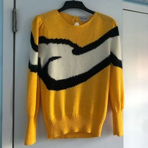 Vintage Yellow Puff Sleeve Unique Sweater